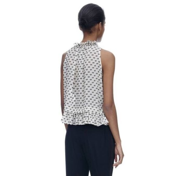 REBECCA TAYLOR Womens Blouse White Box Clip Dot Silk Ruffle Top Size 0 - Picture 2 of 11